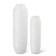 White Ribbed Carved Wood Vase ~ 2 Sizes