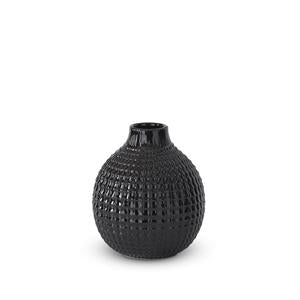 3 Glossy Black Ceramic Grid Vase