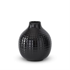 3 Glossy Black Ceramic Grid Vase