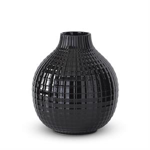 3 Glossy Black Ceramic Grid Vase