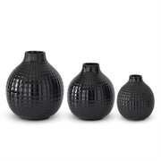 3 Glossy Black Ceramic Grid Vase