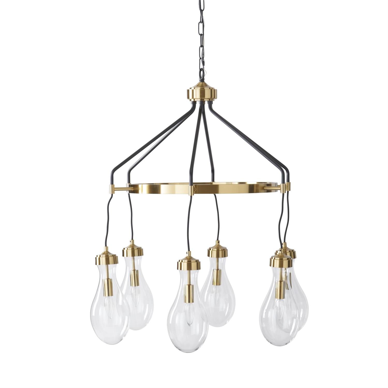 Gold Metal & Black Modern Glass Teardrop Chandelier ~ 34.5 Inch