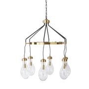 Gold Metal & Black Modern Glass Teardrop Chandelier ~ 34.5 Inch