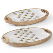2 Oval Bee Enameled Wood Trays