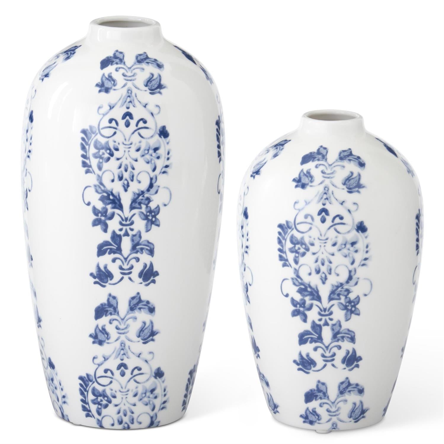 Blue & White Floral Striped Ceramic Vases ~ 2 Sizes