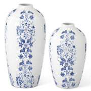 Blue & White Floral Striped Ceramic Vases ~ 2 Sizes