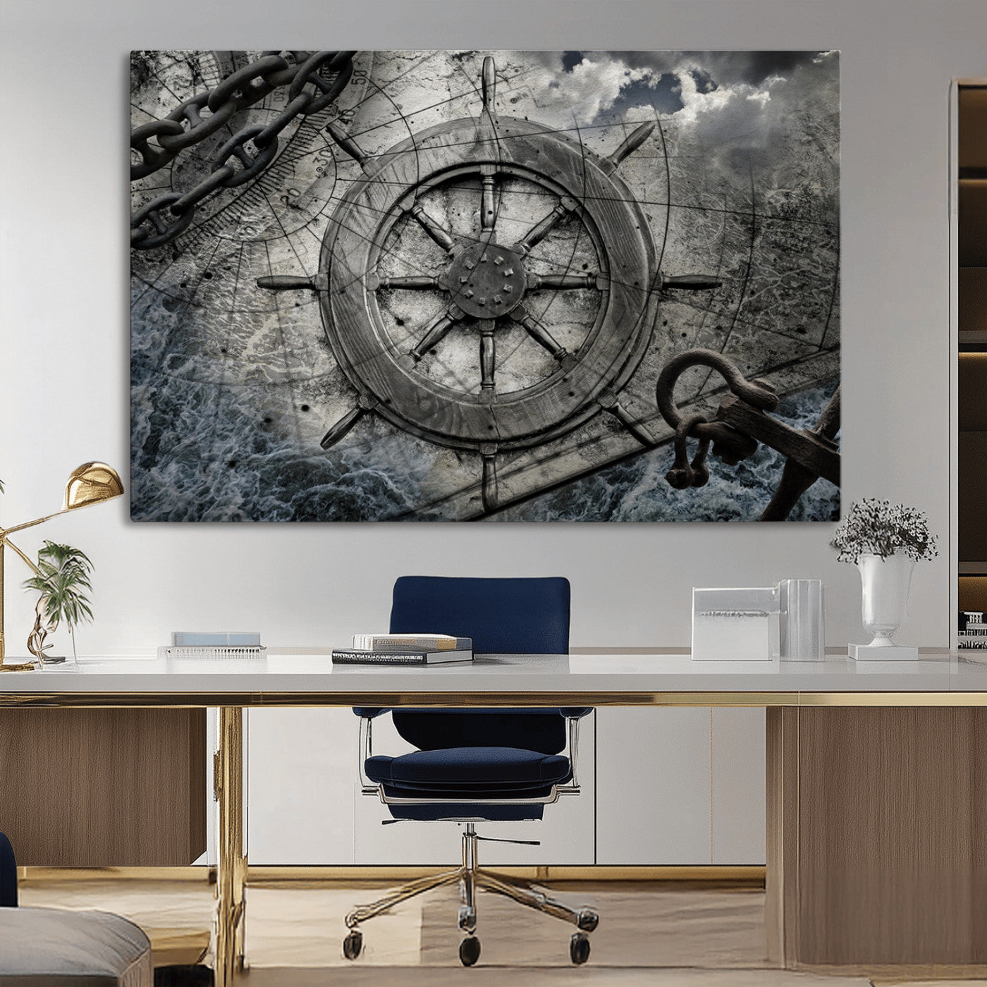 Ship Steering Wheel Vintage Wall Art Canvas Print