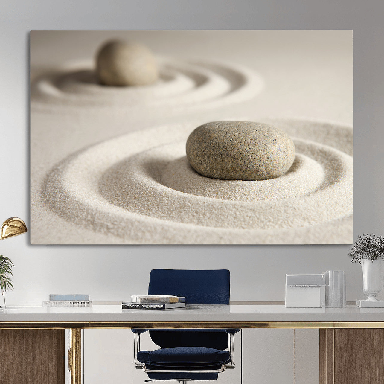 Zen Garden Stone Sand Canvas | Japanese Rock Garden Wall Art