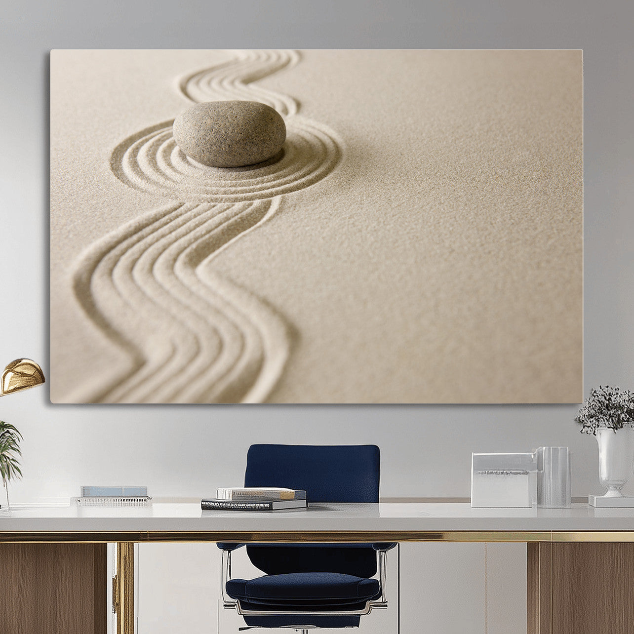 Zen Garden Stone Sand Canvas | Japanese Rock Garden Wall Art
