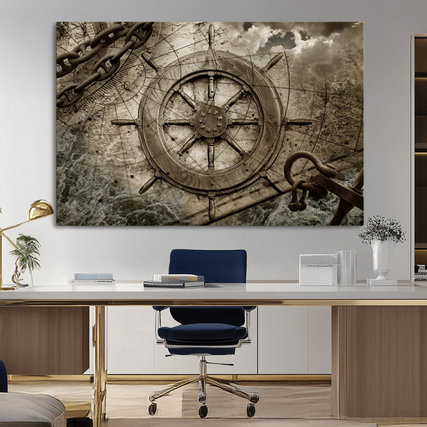 Wooden Ship Wheel Canvas Print, Multi Panel Canvas Wall Art