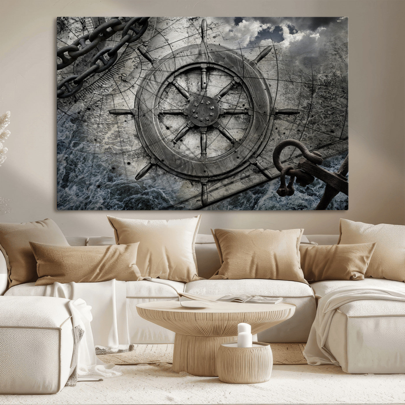 Ship Steering Wheel Vintage Wall Art Canvas Print
