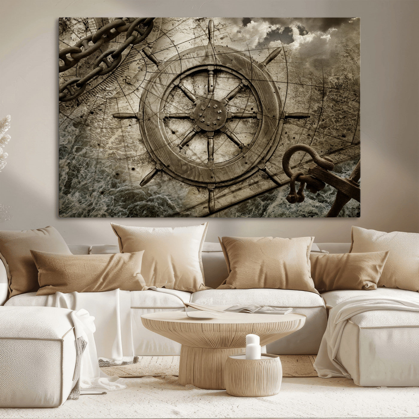 Wooden Ship Wheel Canvas Print, Multi Panel Canvas Wall Art