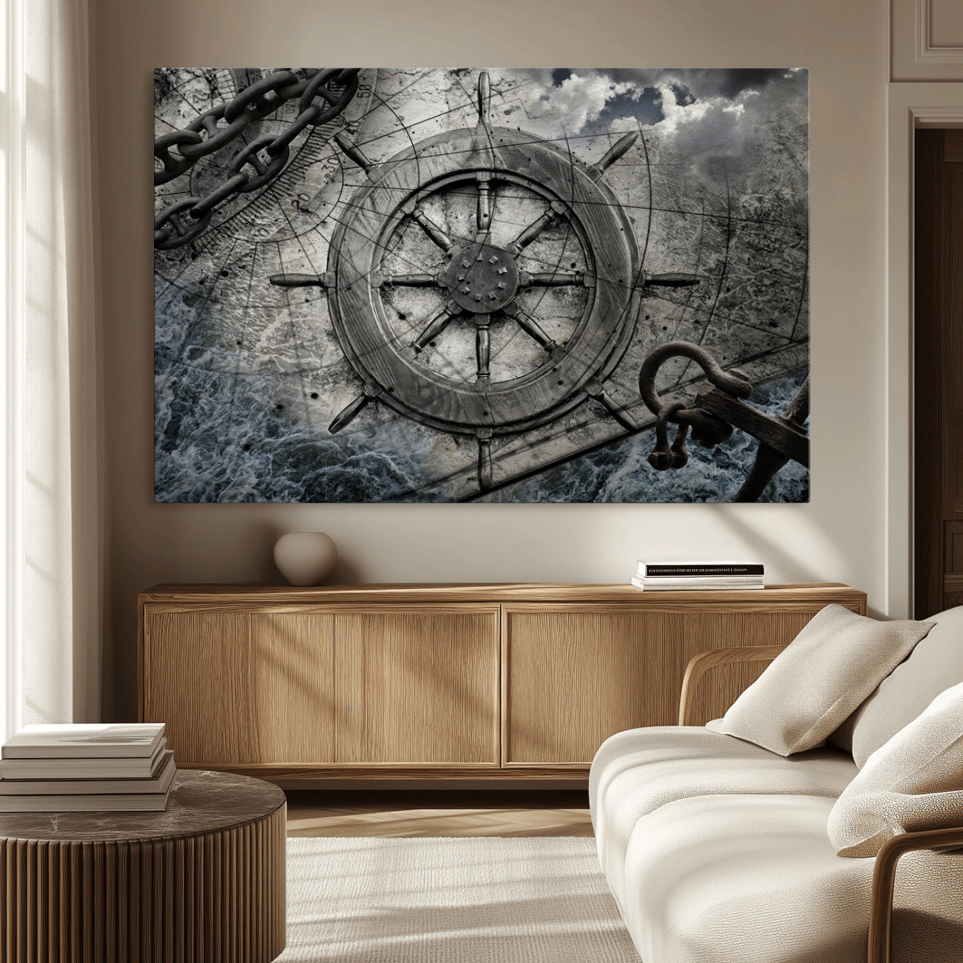 Ship Steering Wheel Vintage Wall Art Canvas Print