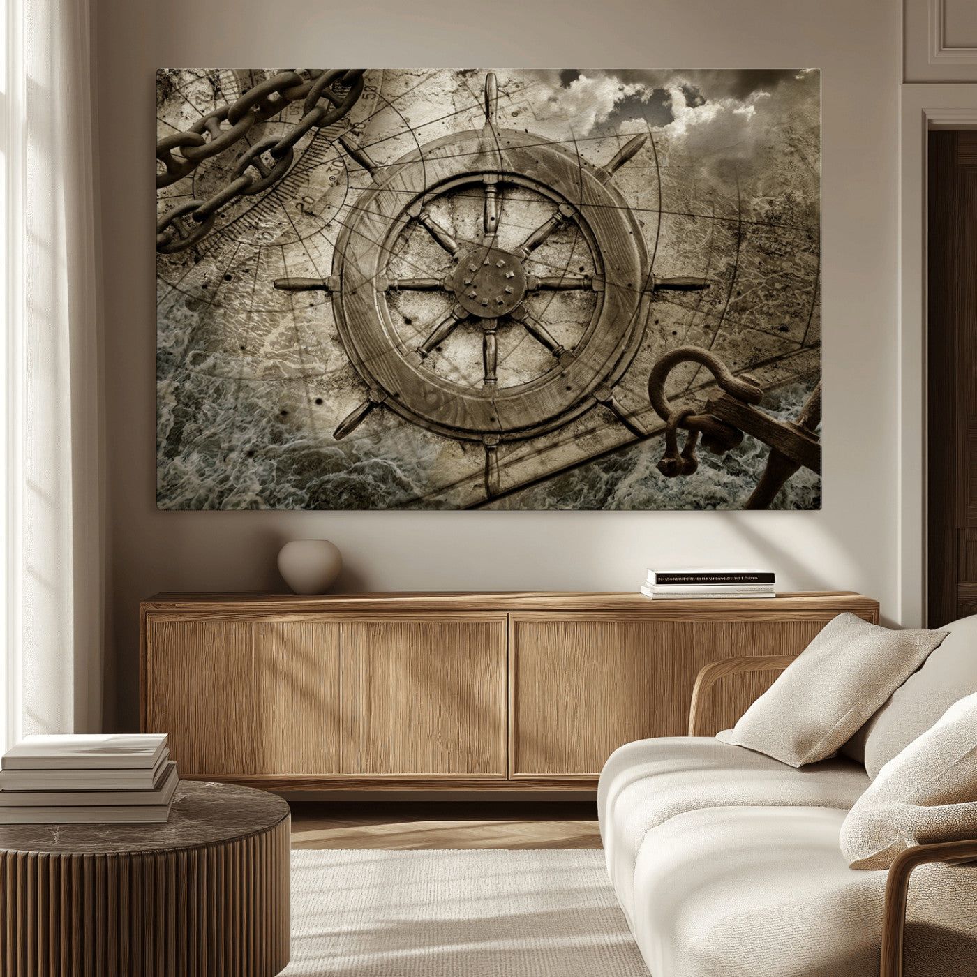 Wooden Ship Wheel Canvas Print, Multi Panel Canvas Wall Art