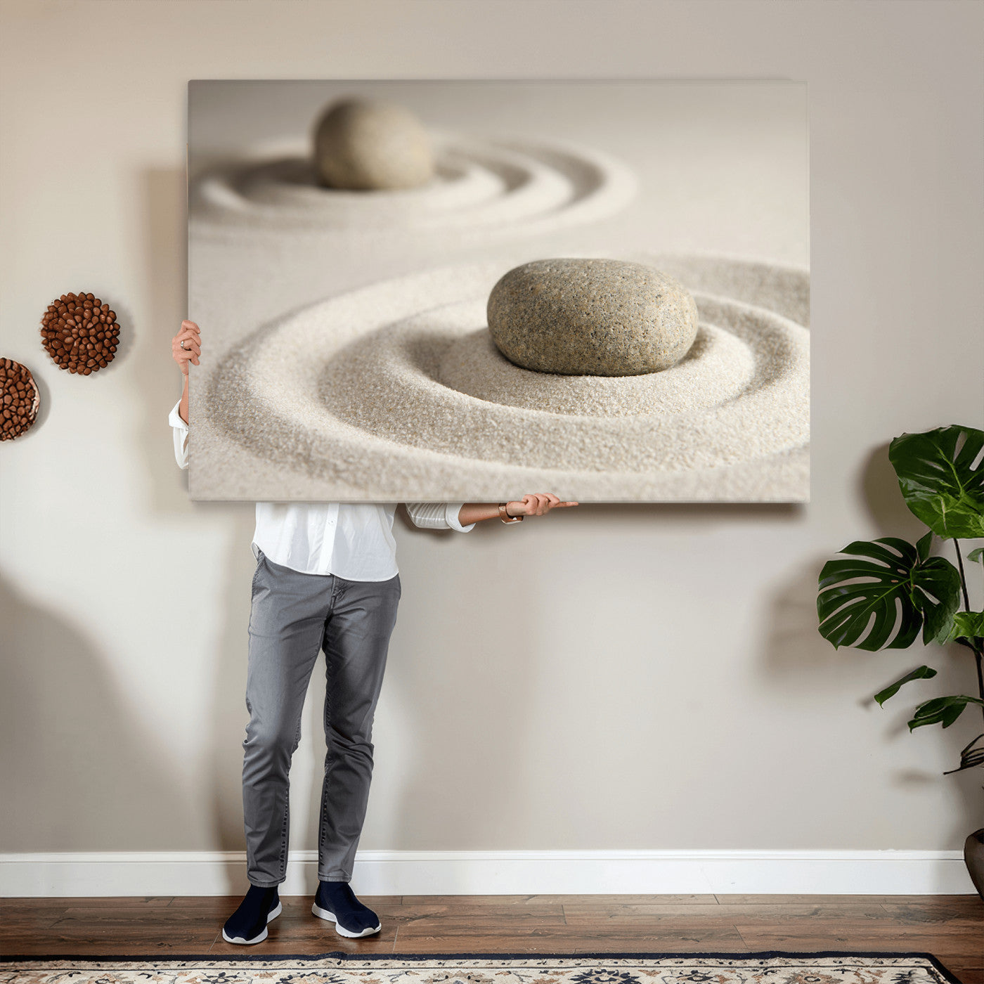 Zen Garden Stone Sand Canvas | Japanese Rock Garden Wall Art