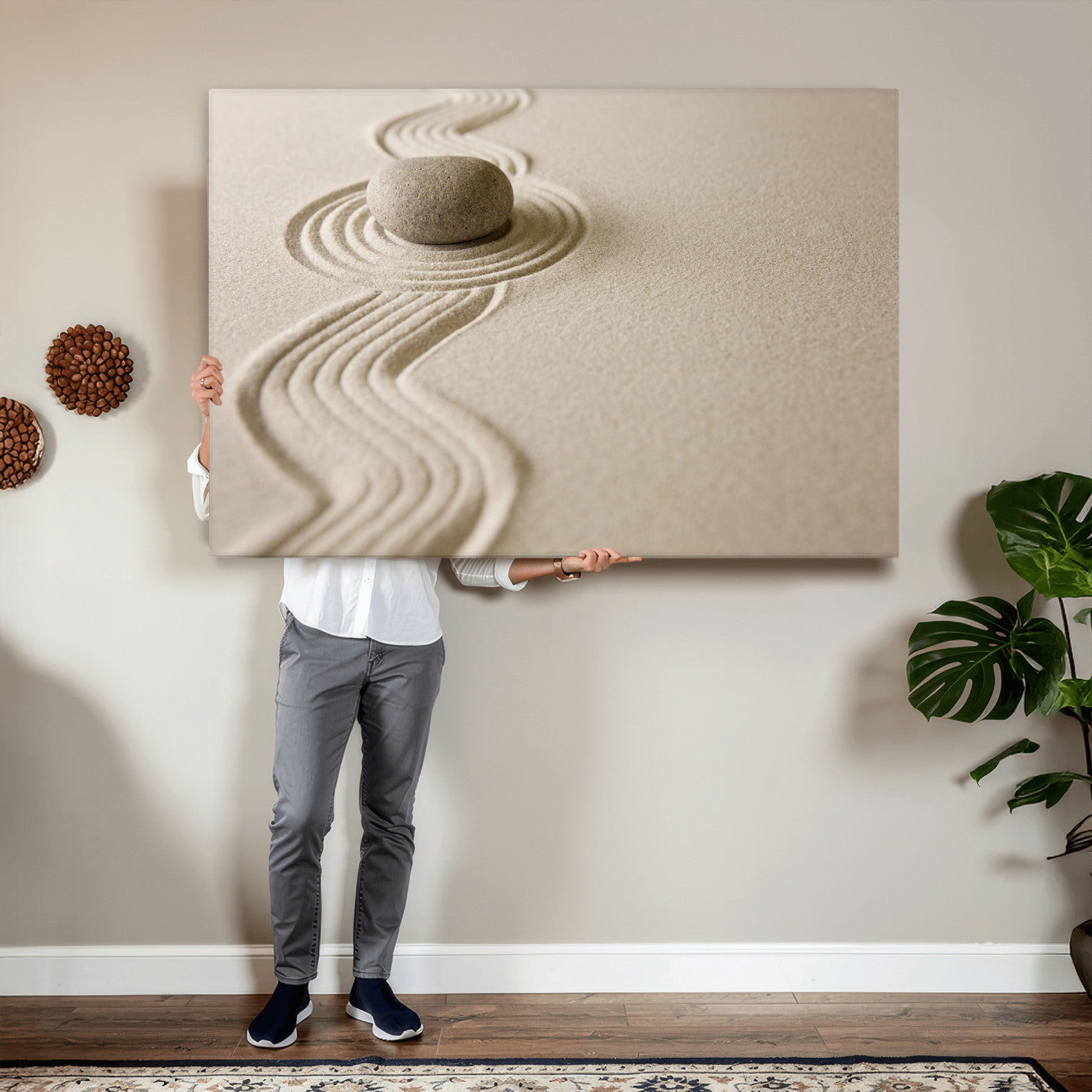 Zen Garden Stone Sand Canvas | Japanese Rock Garden Wall Art