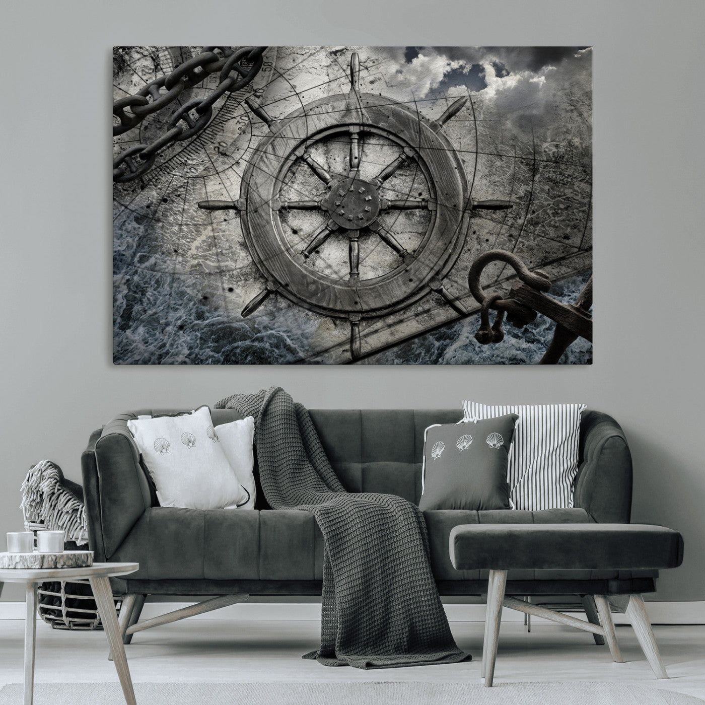 Ship Steering Wheel Vintage Wall Art Canvas Print