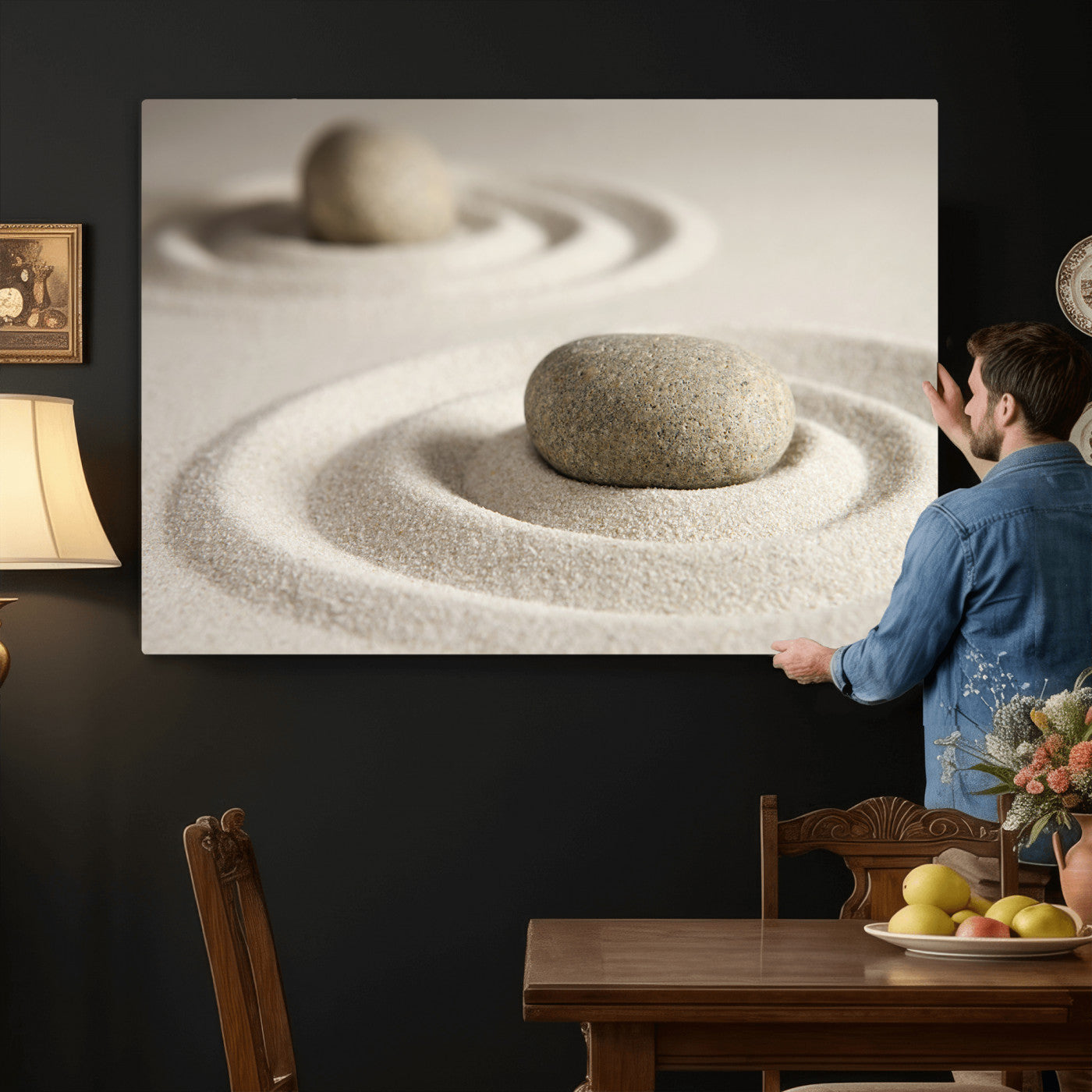 Zen Garden Stone Sand Canvas | Japanese Rock Garden Wall Art