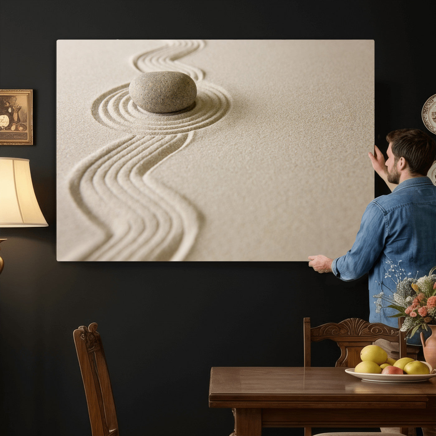 Zen Garden Stone Sand Canvas | Japanese Rock Garden Wall Art