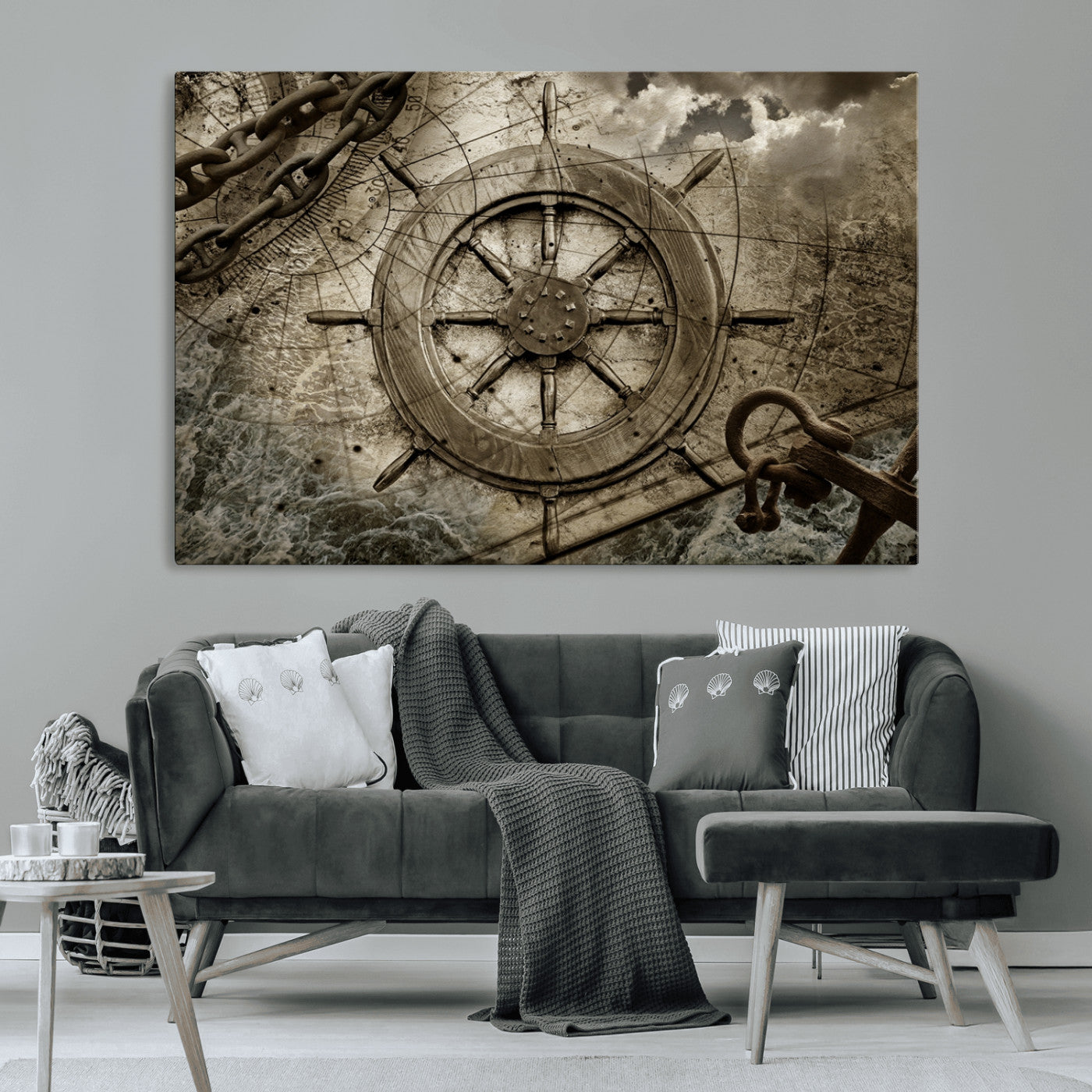 Wooden Ship Wheel Canvas Print, Multi Panel Canvas Wall Art