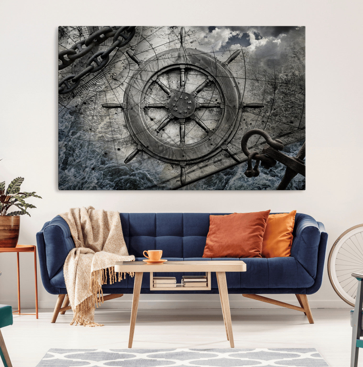 Ship Steering Wheel Vintage Wall Art Canvas Print
