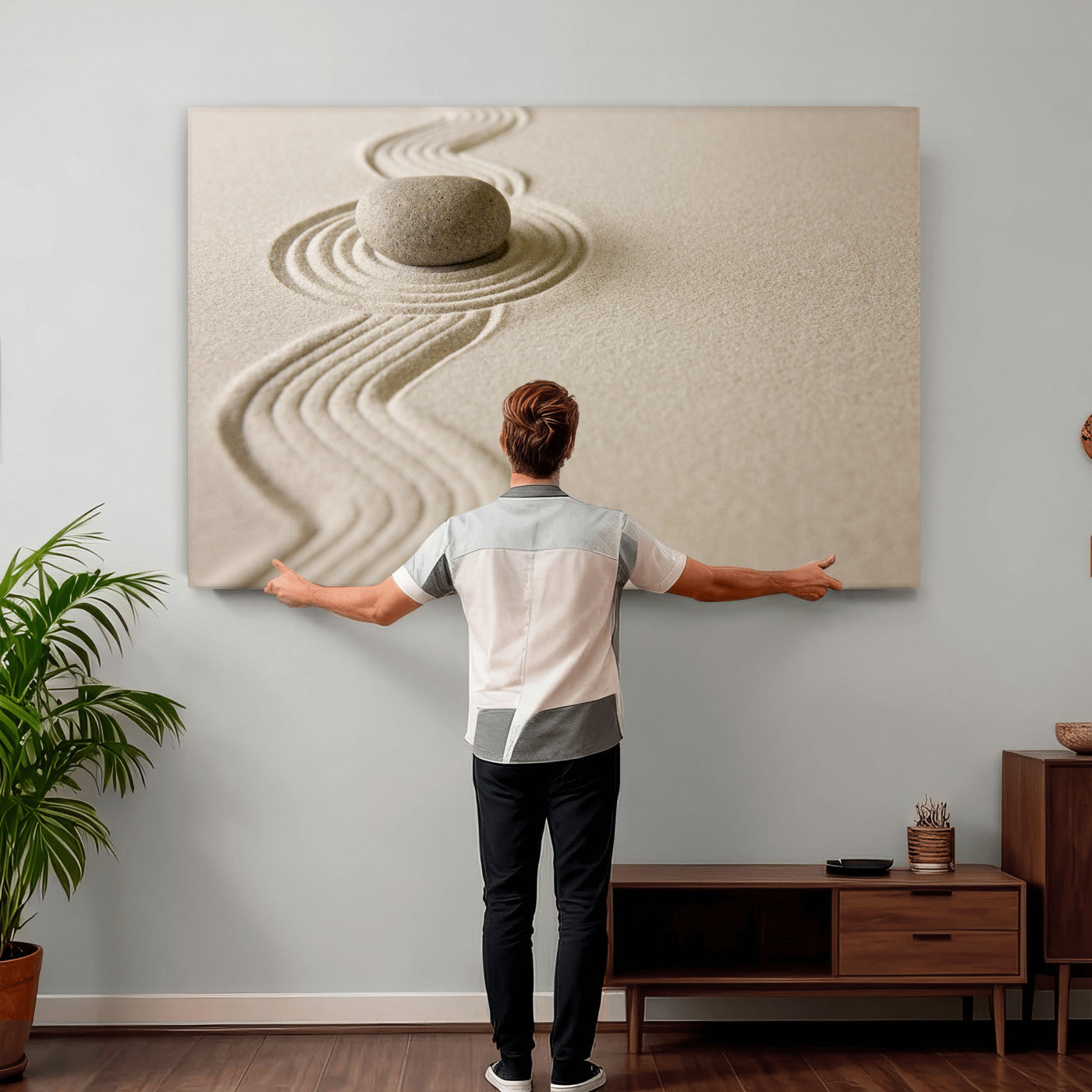 Zen Garden Stone Sand Canvas | Japanese Rock Garden Wall Art