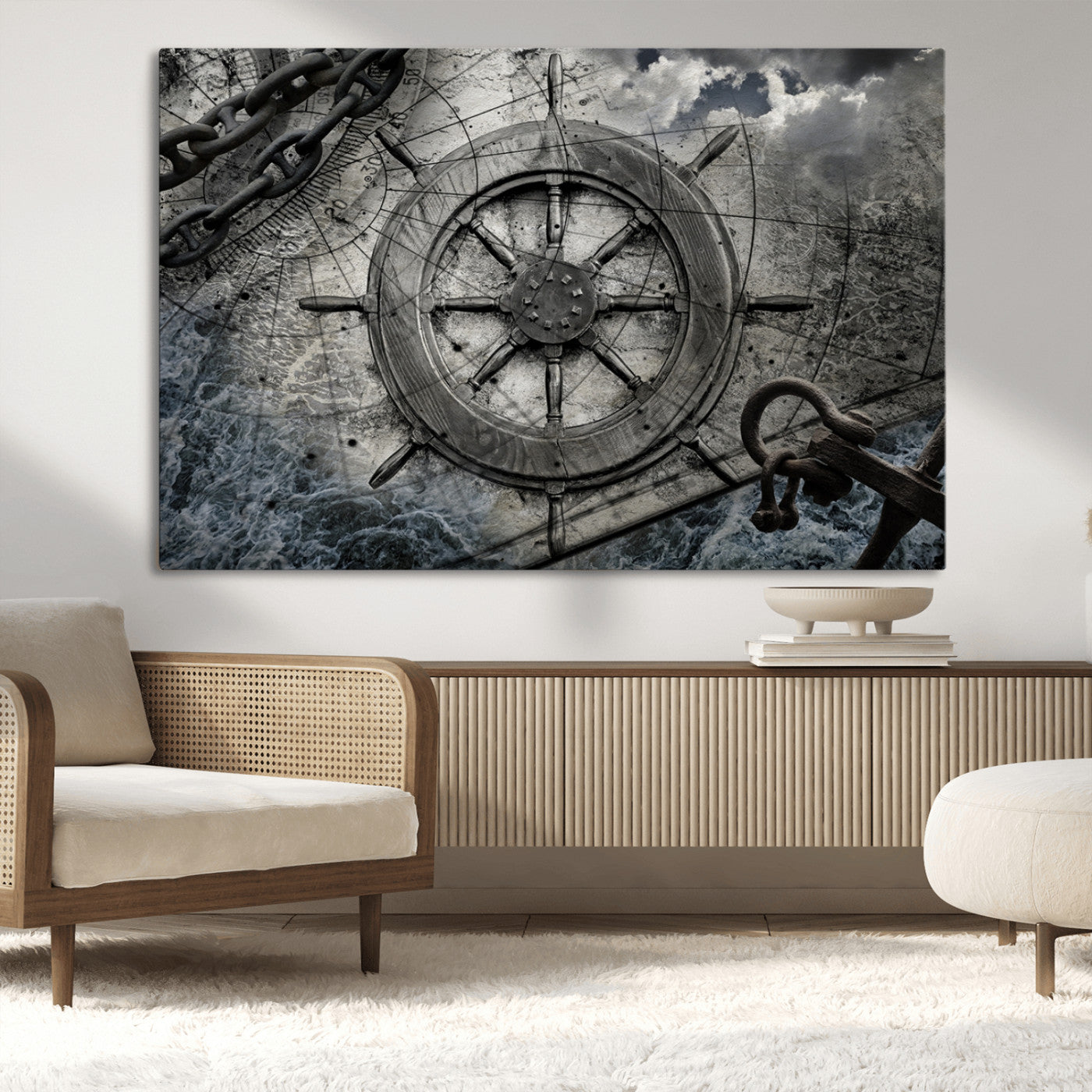 Ship Steering Wheel Vintage Wall Art Canvas Print