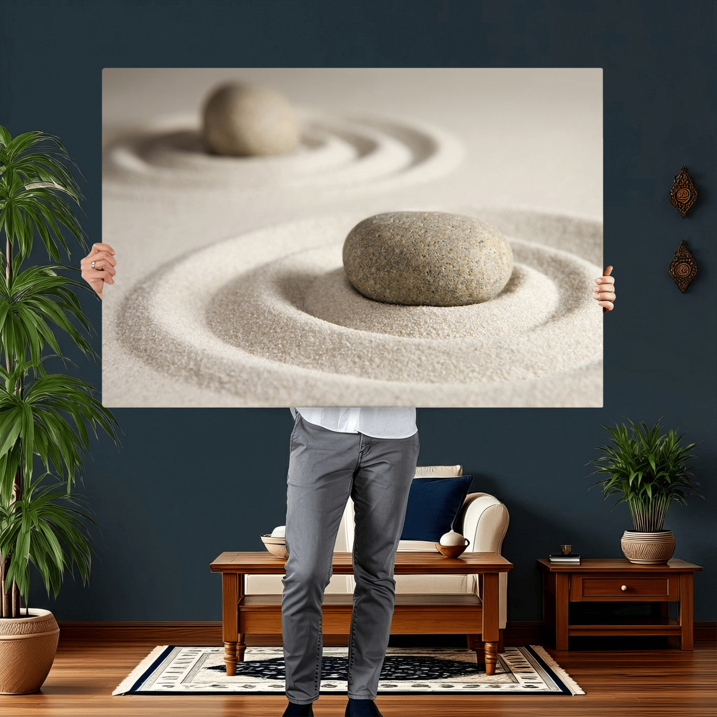 Zen Garden Stone Sand Canvas | Japanese Rock Garden Wall Art