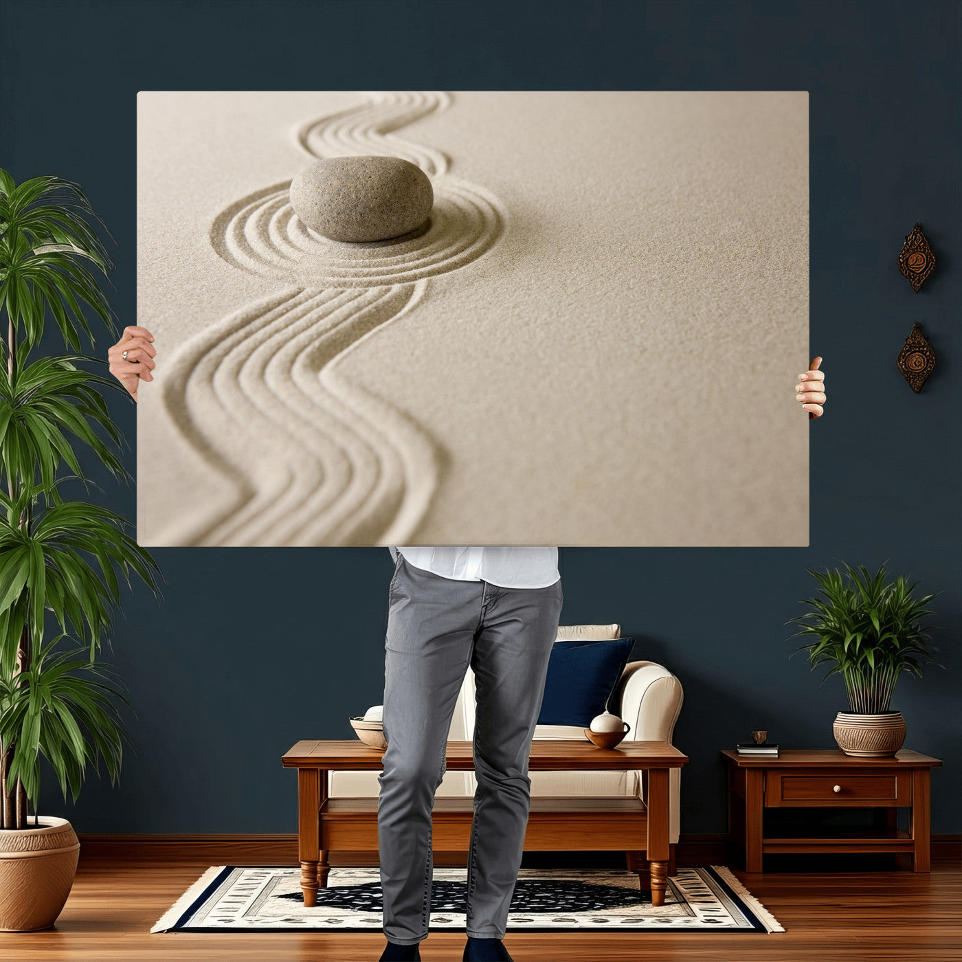 Zen Garden Stone Sand Canvas | Japanese Rock Garden Wall Art