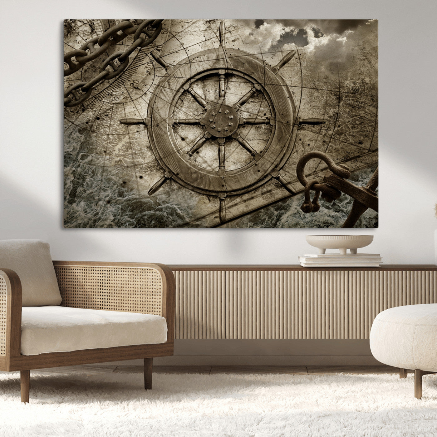 Wooden Ship Wheel Canvas Print, Multi Panel Canvas Wall Art