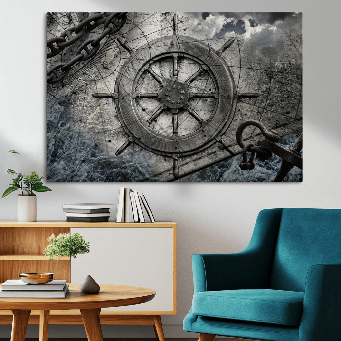 Ship Steering Wheel Vintage Wall Art Canvas Print