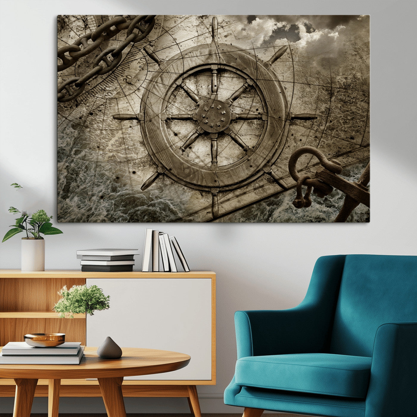 Wooden Ship Wheel Canvas Print, Multi Panel Canvas Wall Art