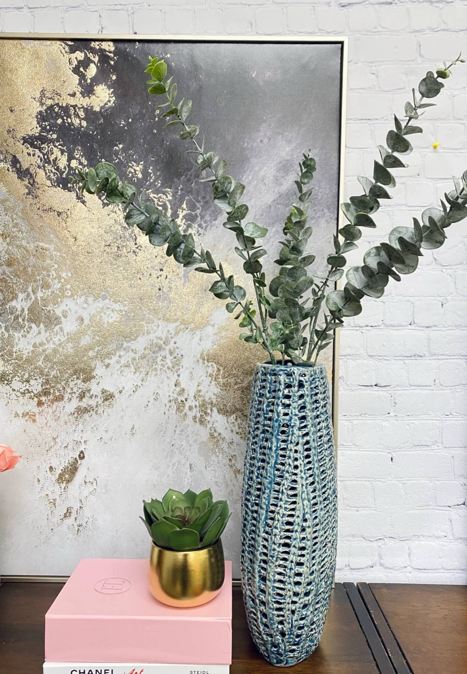 Lifelike soft touch Frosty Flocked Spiral Eucalyptus Stem: 14"