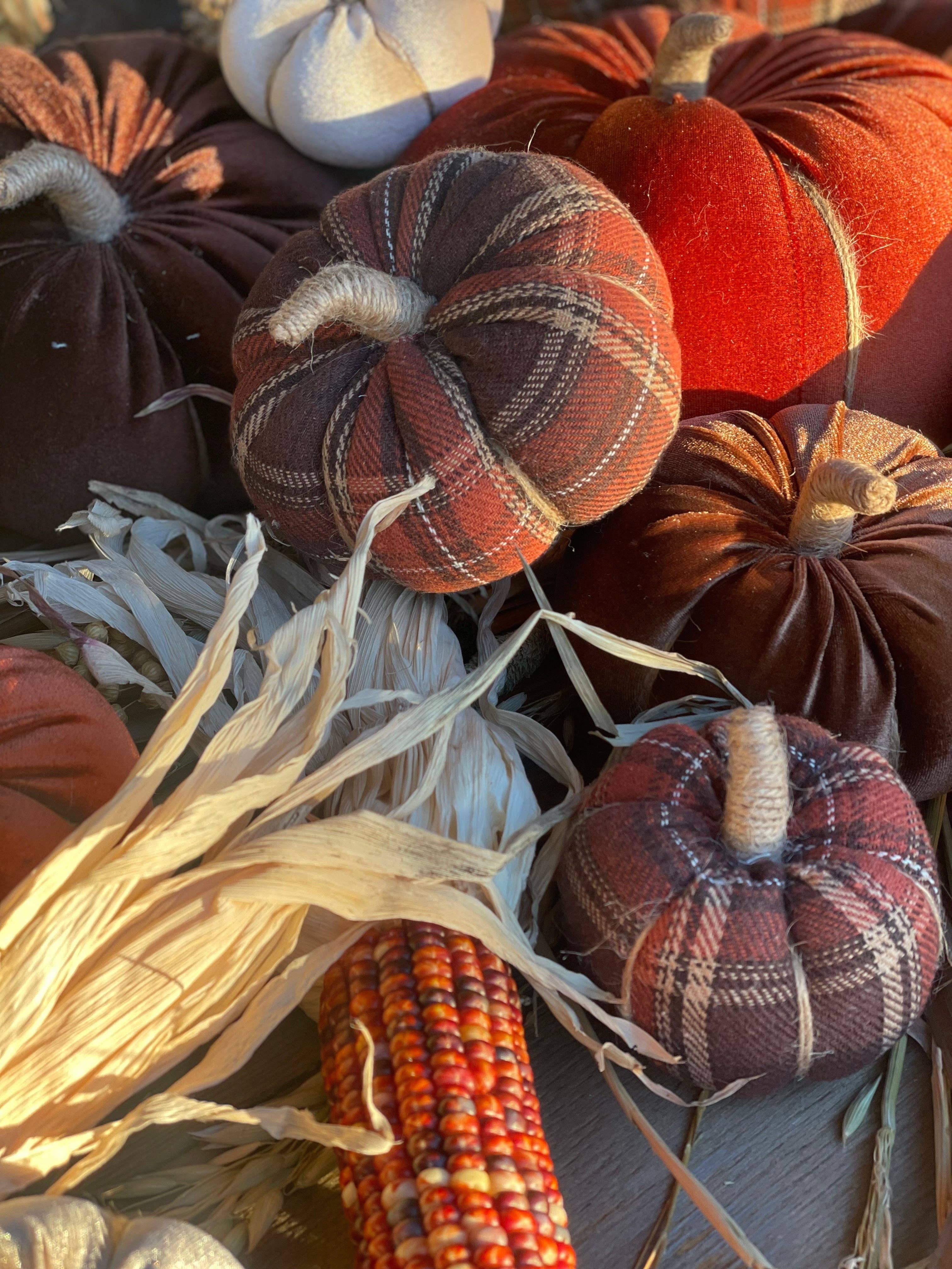XL Harvest Plaid Fall Fabric Pumpkin