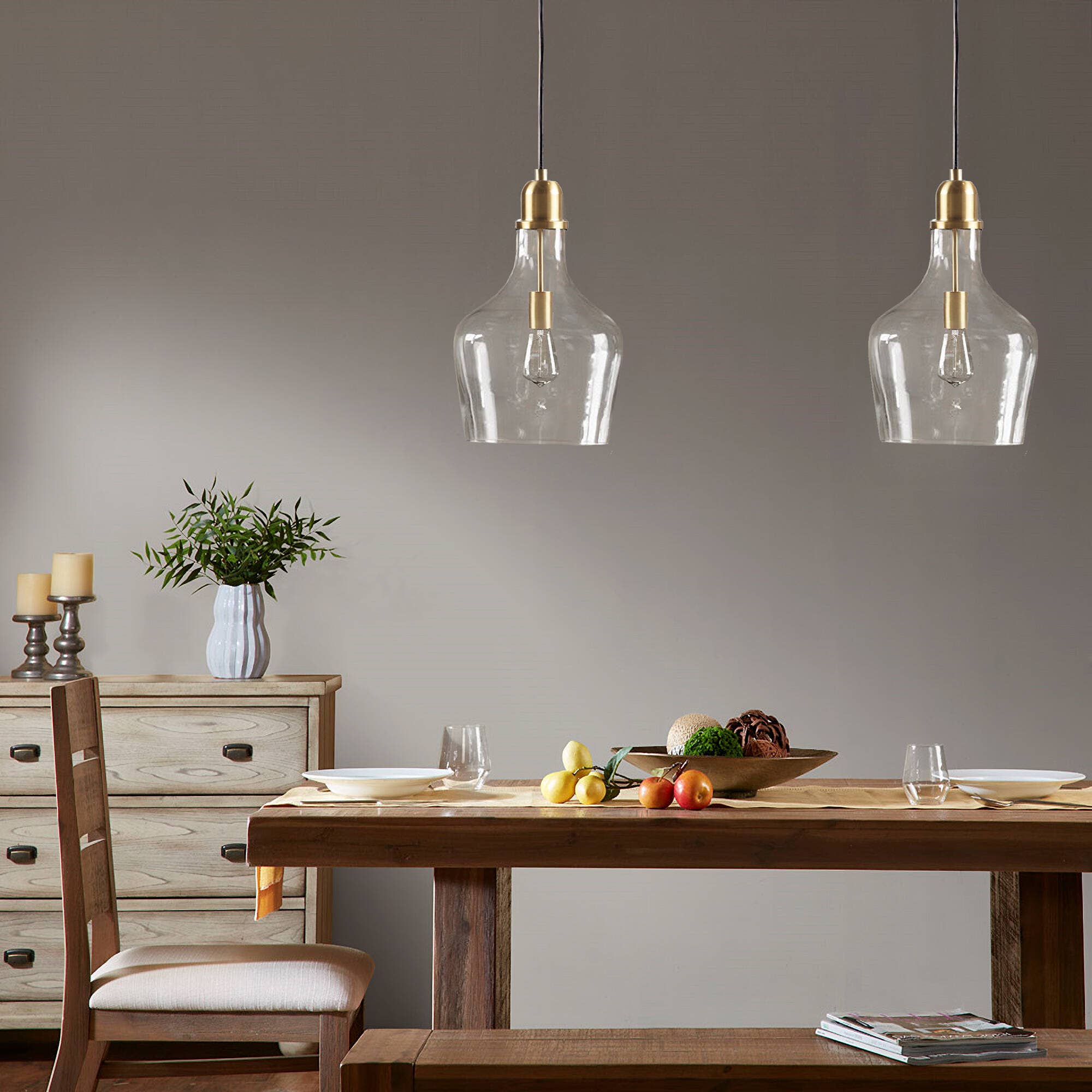 Bell Shaped Glass Pendant, Gold/Clear