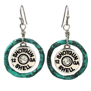 Shotgun Bullet Shell Wired Western Dangle Earrings: Patina