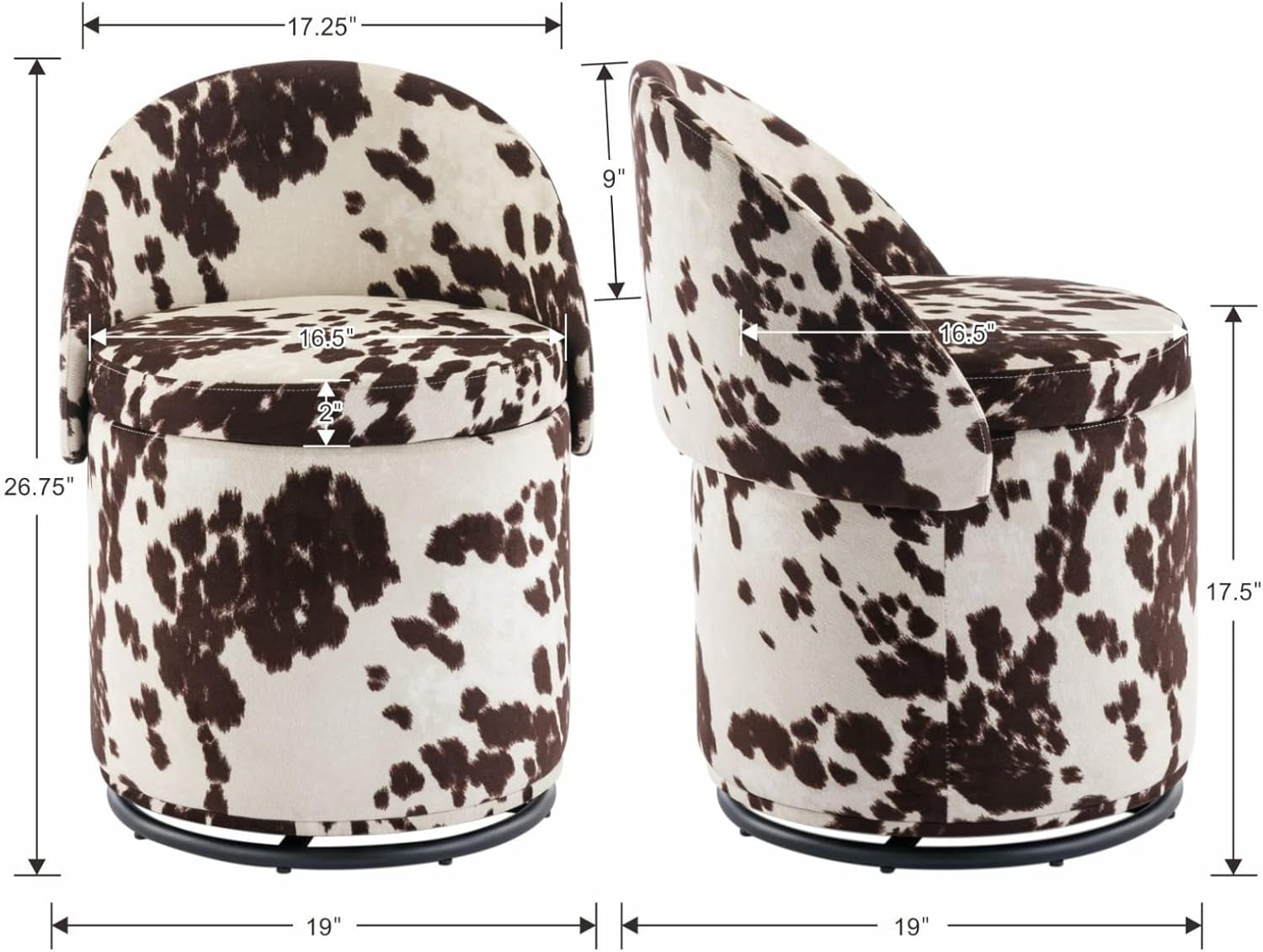 Milk Cow Velvet Upholstered Vanity Chair Storage Swivel