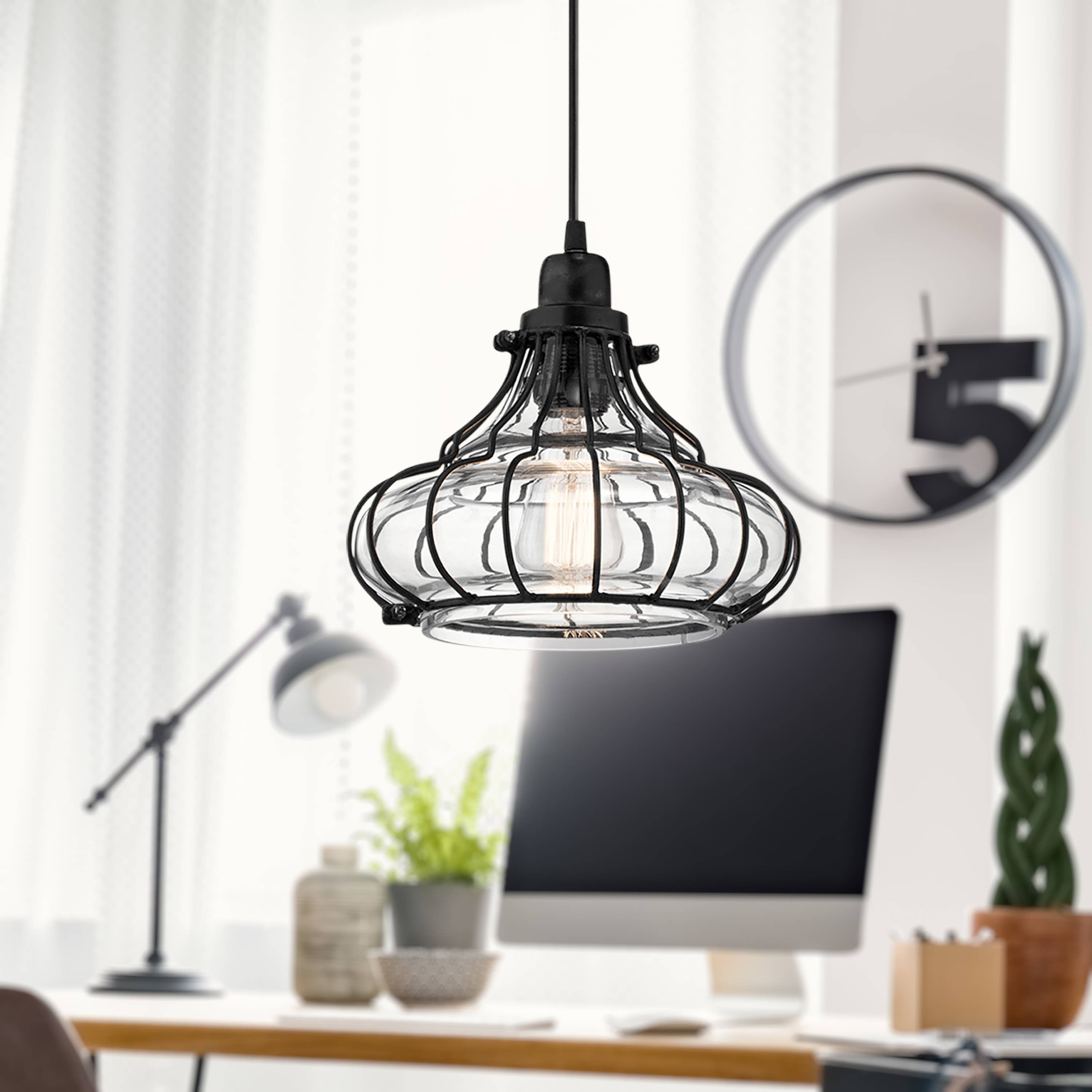 10"H Aisling Black Metal and Glass Conical Pendant Light