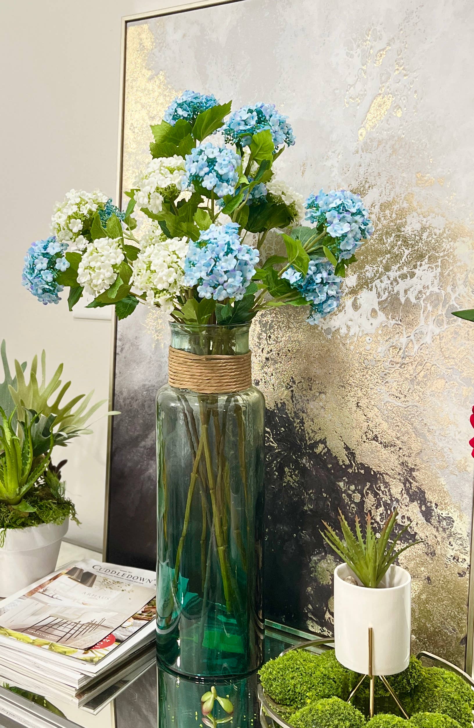 30"-5 Blooms seeded-faux Snowball hydrangea spray