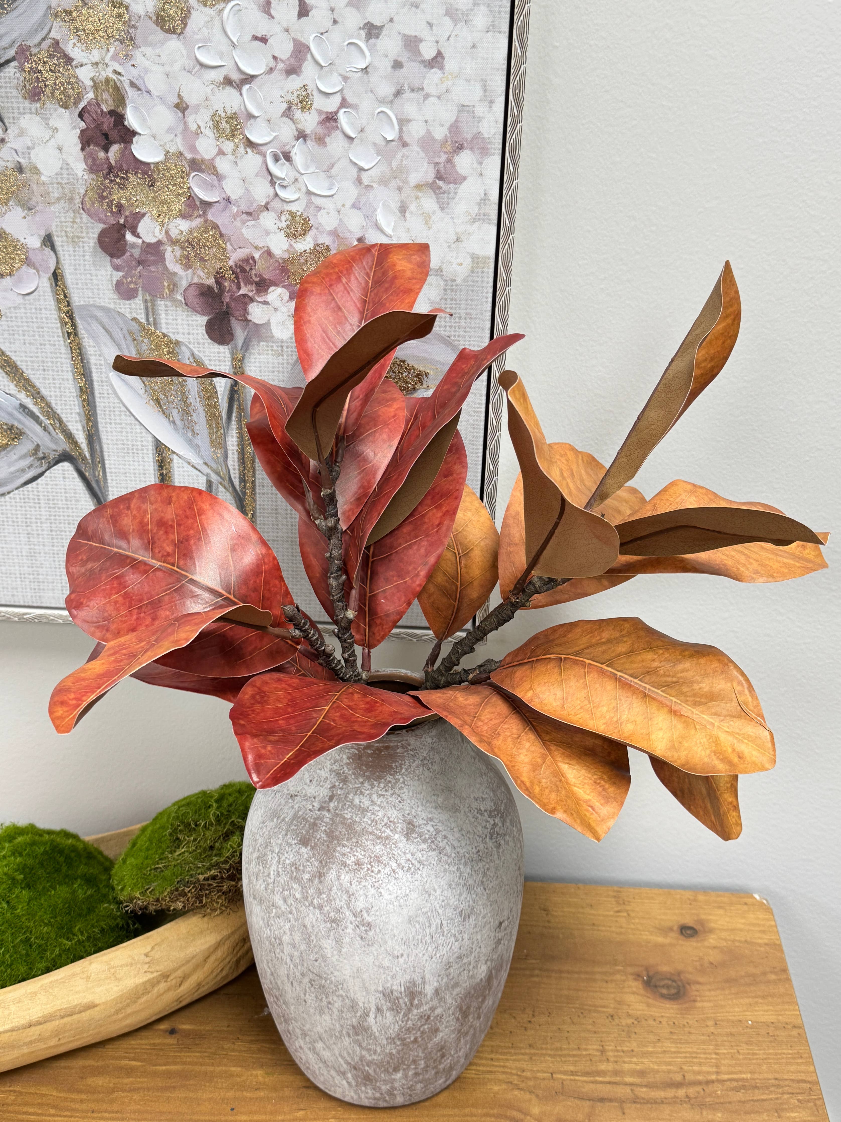 22"Ultra realistic Real Touch Magnolia Stem-10 leaves: Natural Green