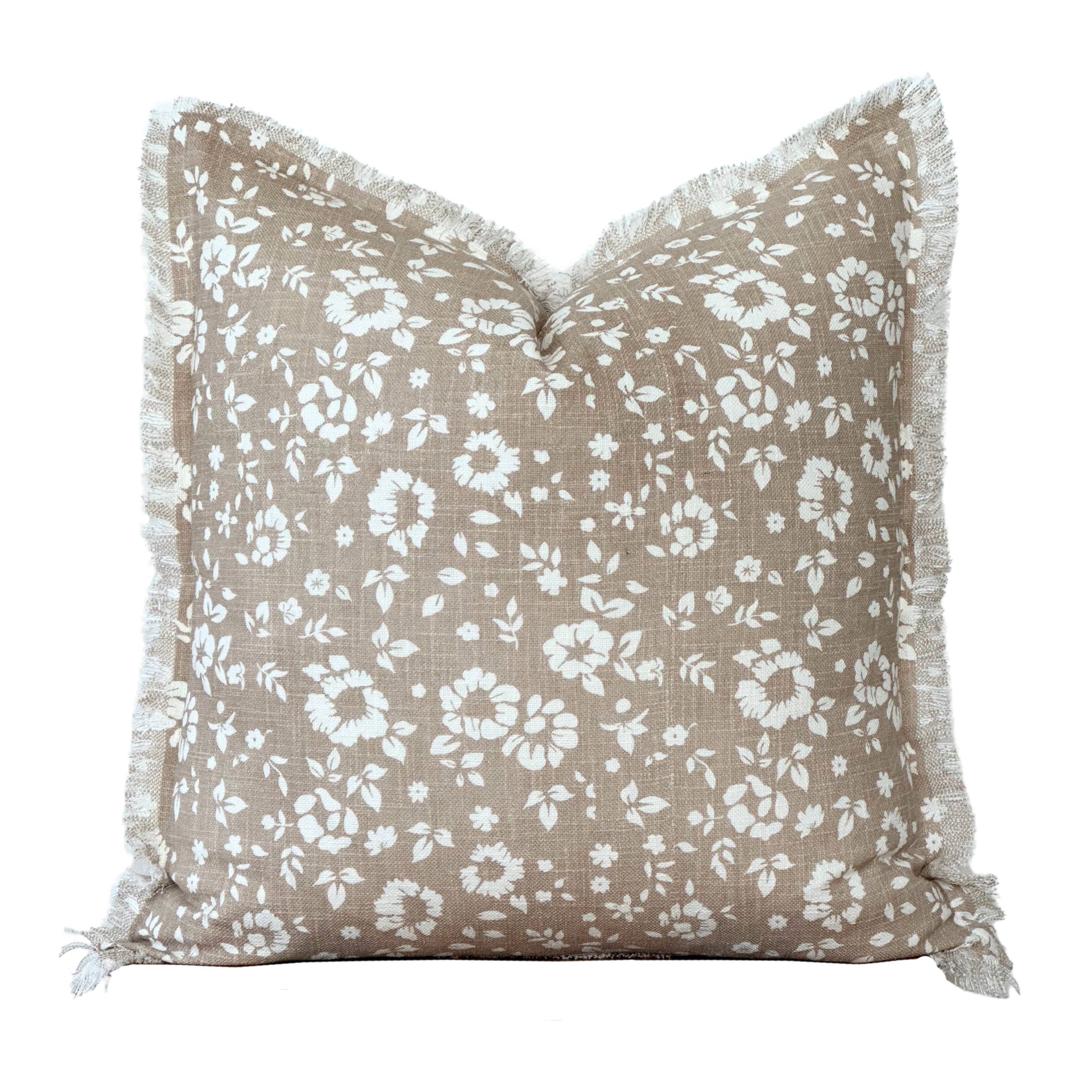Floral Fringe Pillow Cover | Fleur + Fray Collection: Brown with White Floral