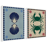 Sylvie Lush Duo Seashells and Crabs Framed Canvas Art Set by Shatha Al Dafai