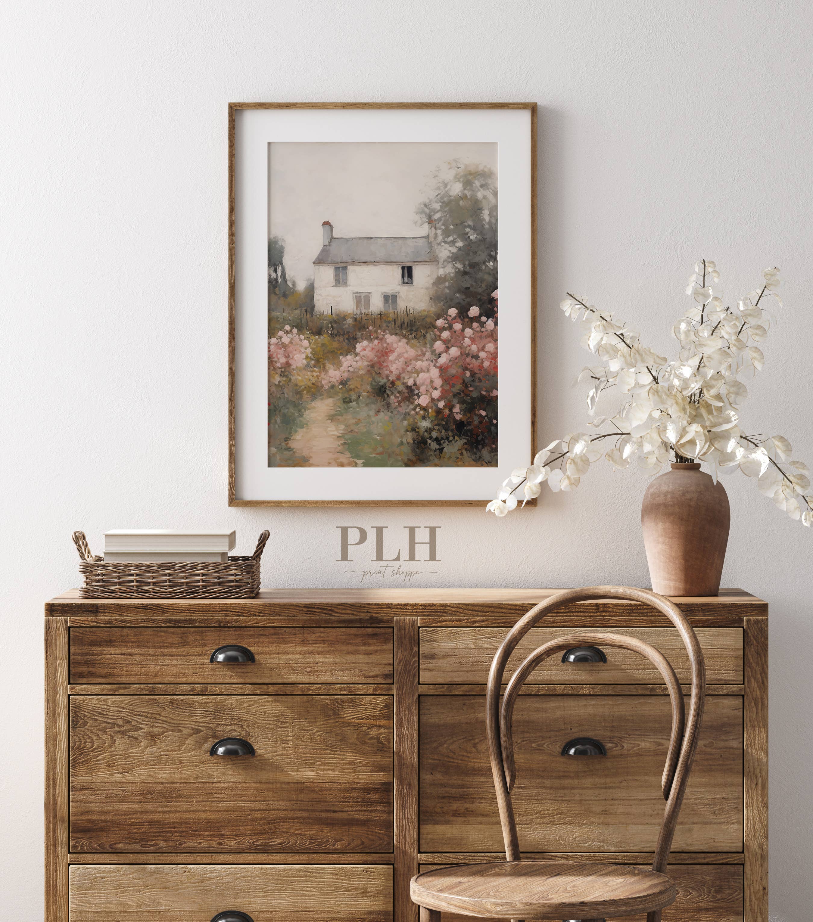 Vintage Landscape Spring House Art Print: 11"x14" - Frame Option