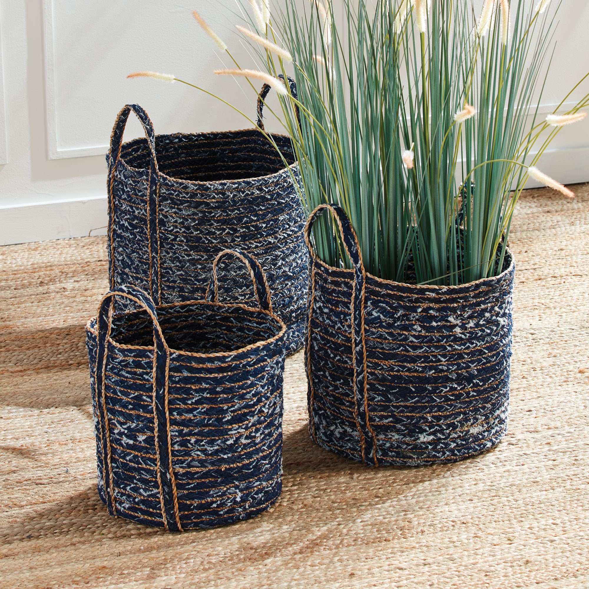 DENIM ROUND BASKETS, SET OF 3