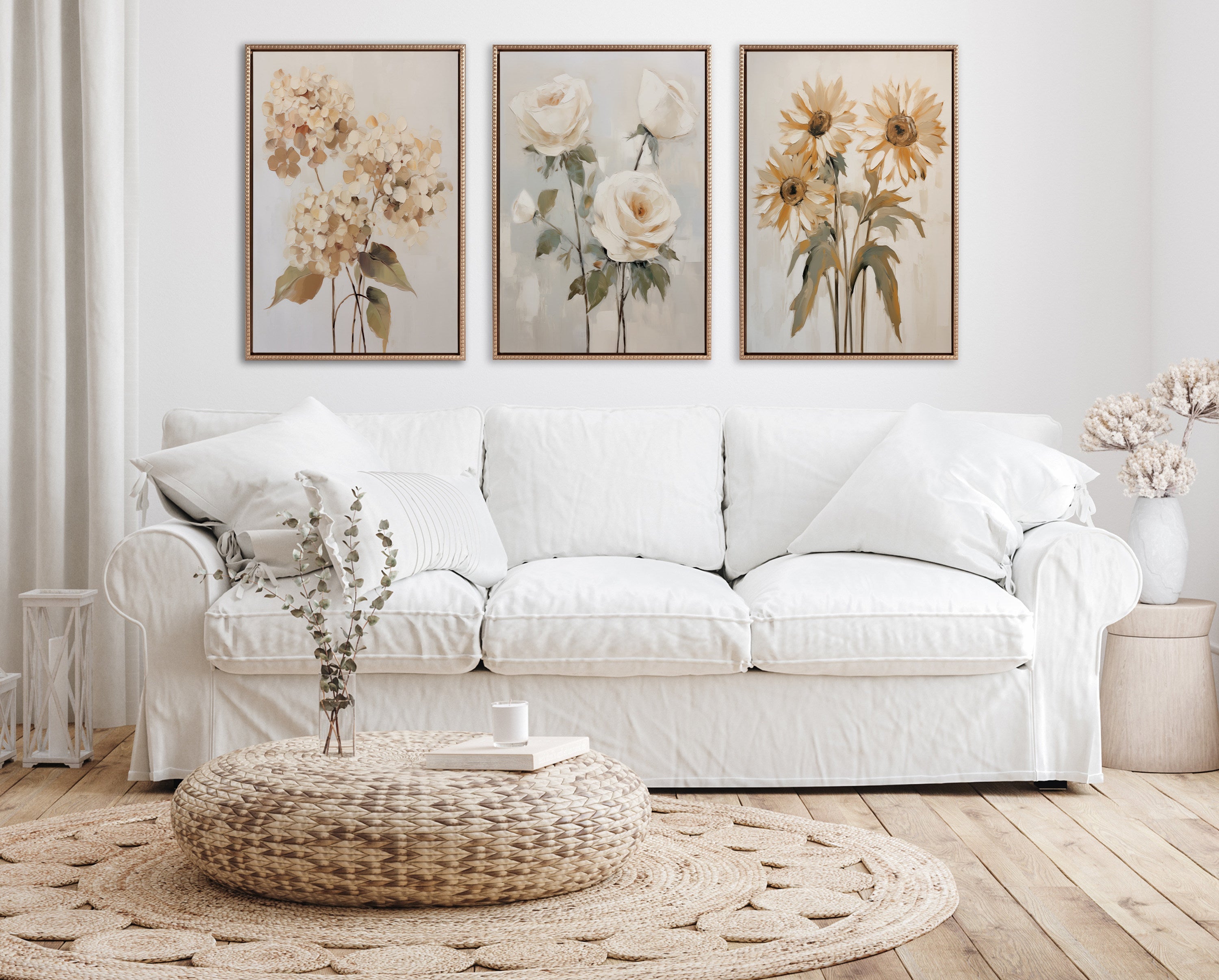Sylvie Beaded Soft Hydrangeas Framed Canvas by The Creative Bunch Studio