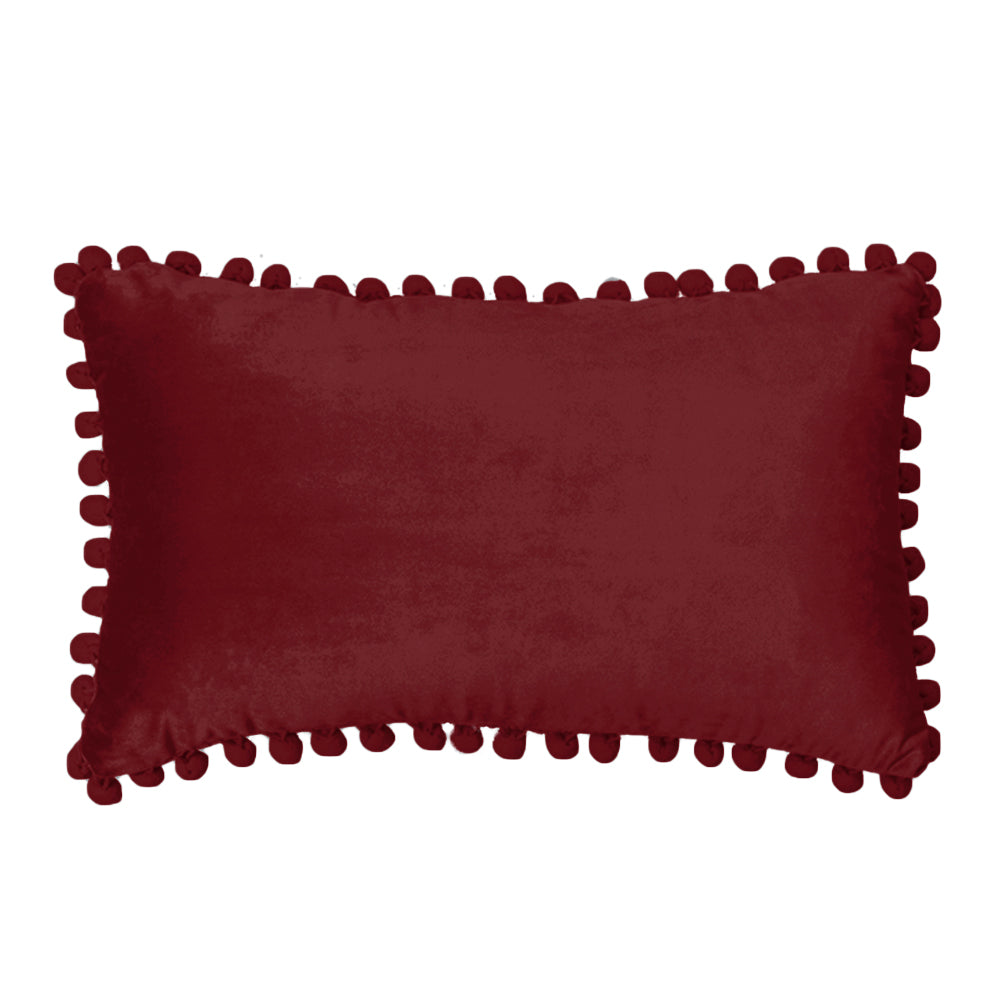 12''x20'' velvet pom-pom lumbar support throw pillow | 7 colors soft & playful ball trim design | chic lumbar & accent pillow | insert included