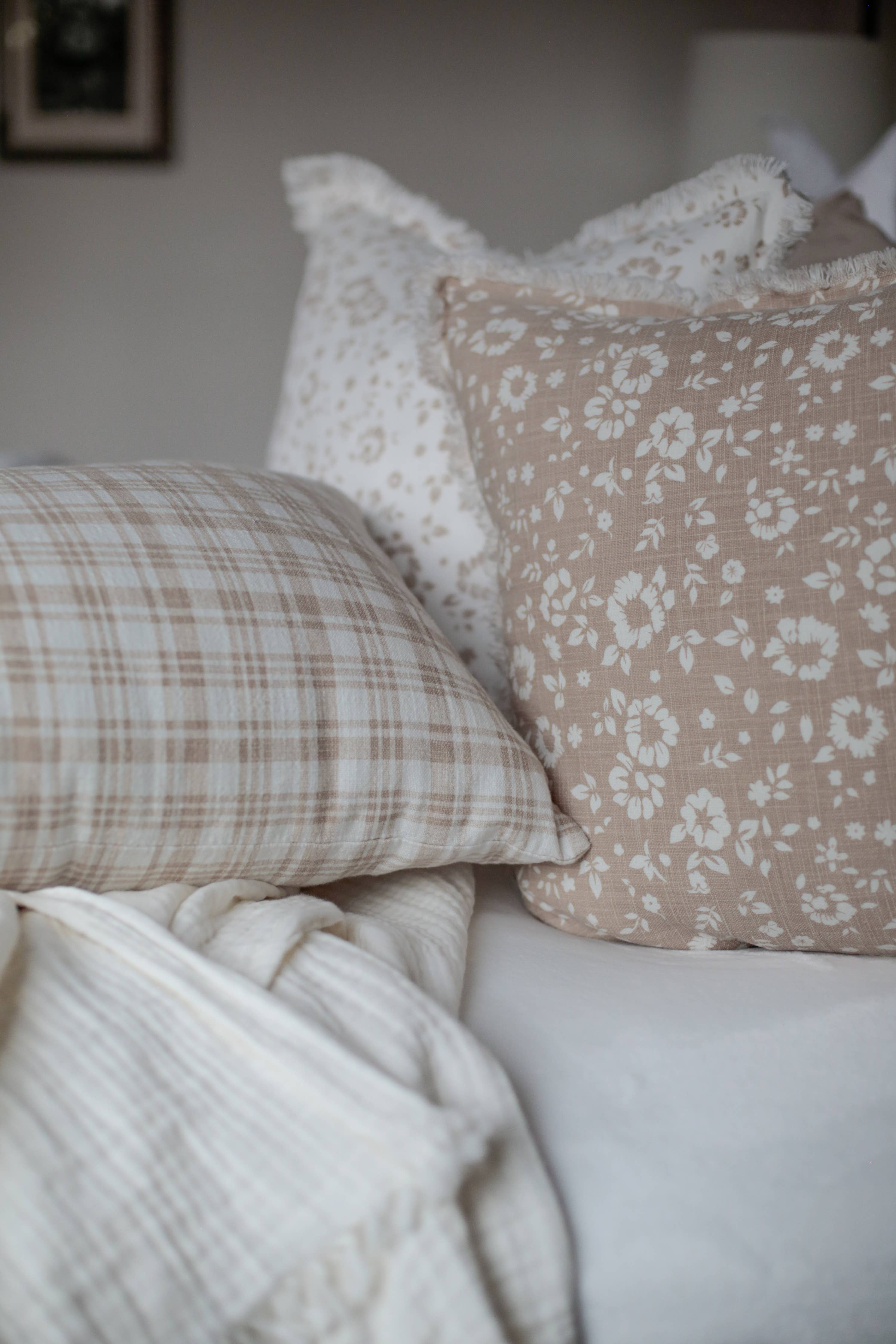 Floral Fringe Pillow Cover | Fleur + Fray Collection: Brown with White Floral