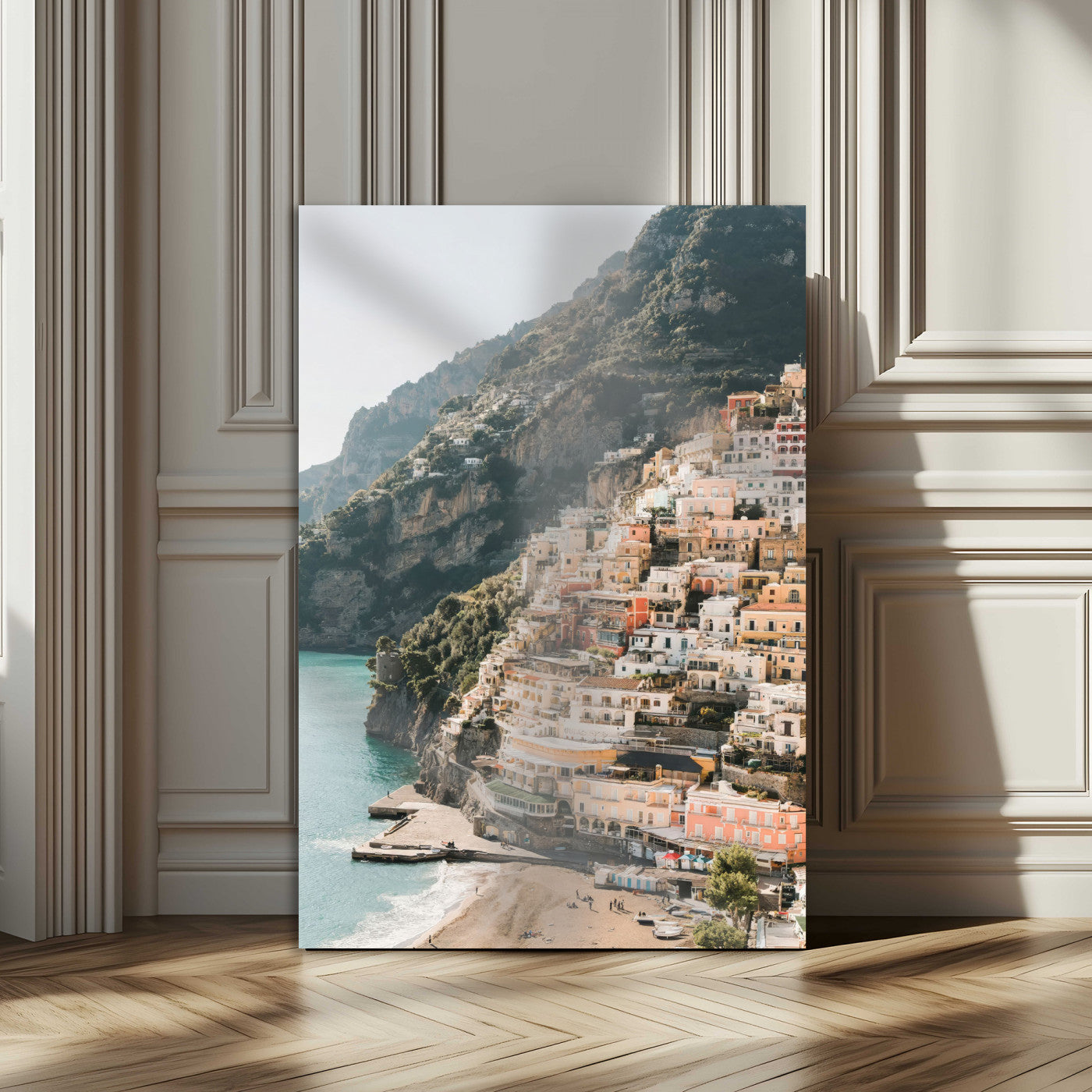 Mediterranean Coastal Cliffside Town Wall Art – Vibrant
