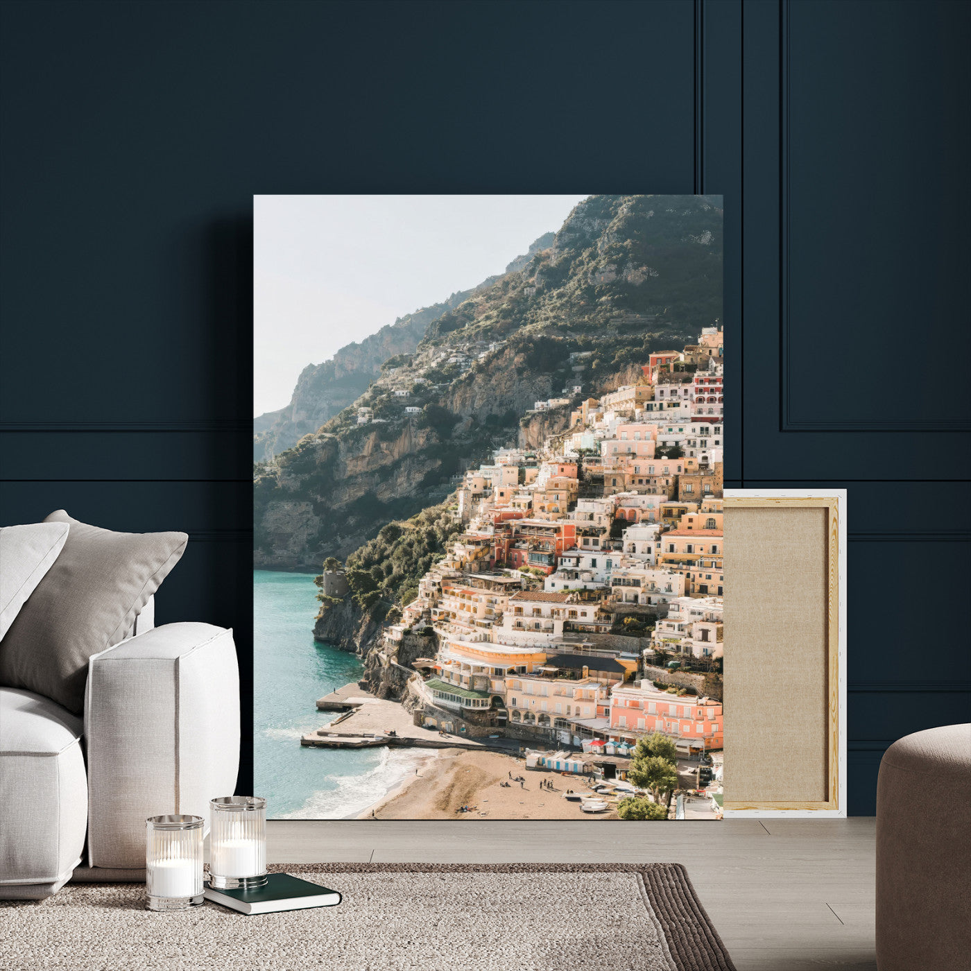 Mediterranean Coastal Cliffside Town Wall Art – Vibrant