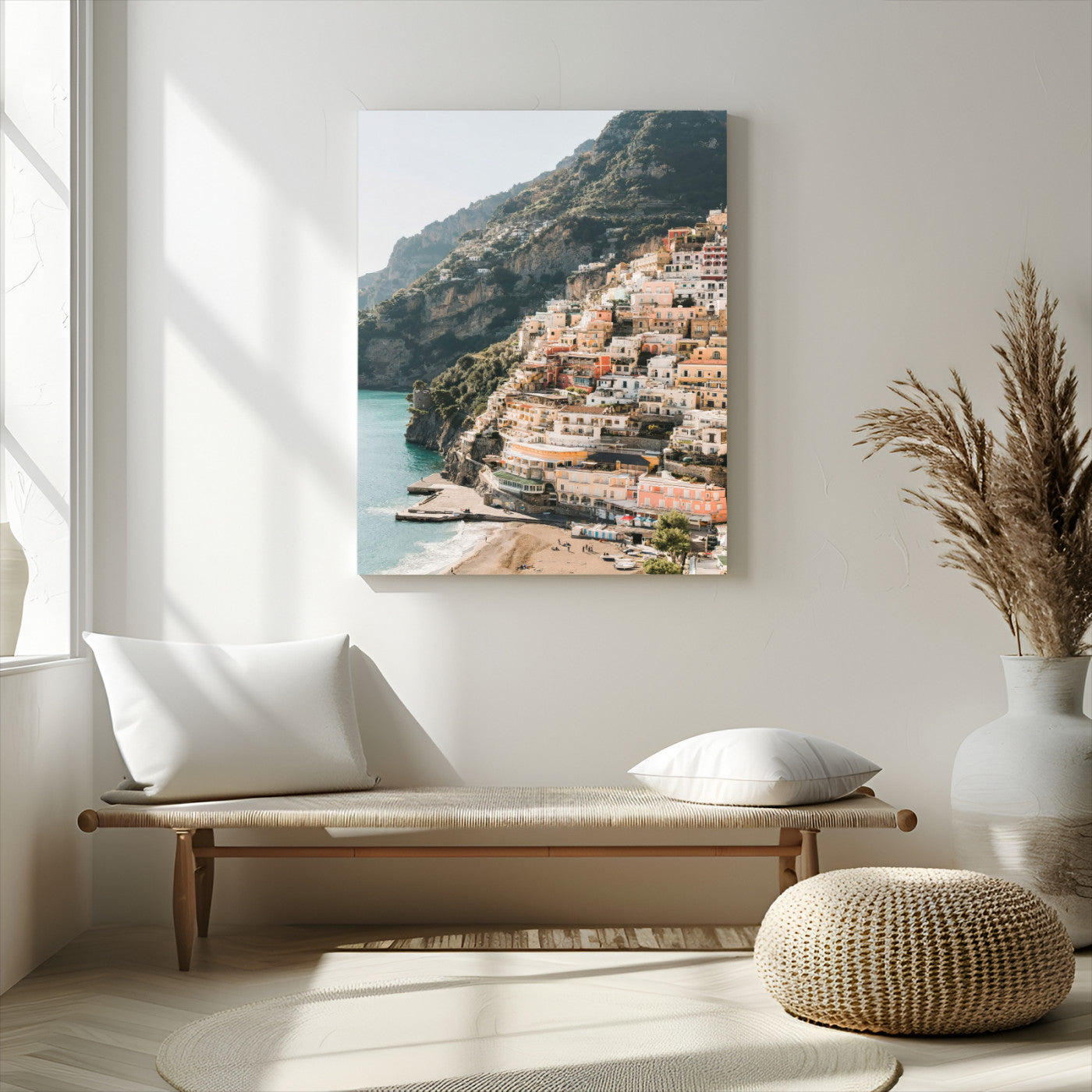 Mediterranean Coastal Cliffside Town Wall Art – Vibrant